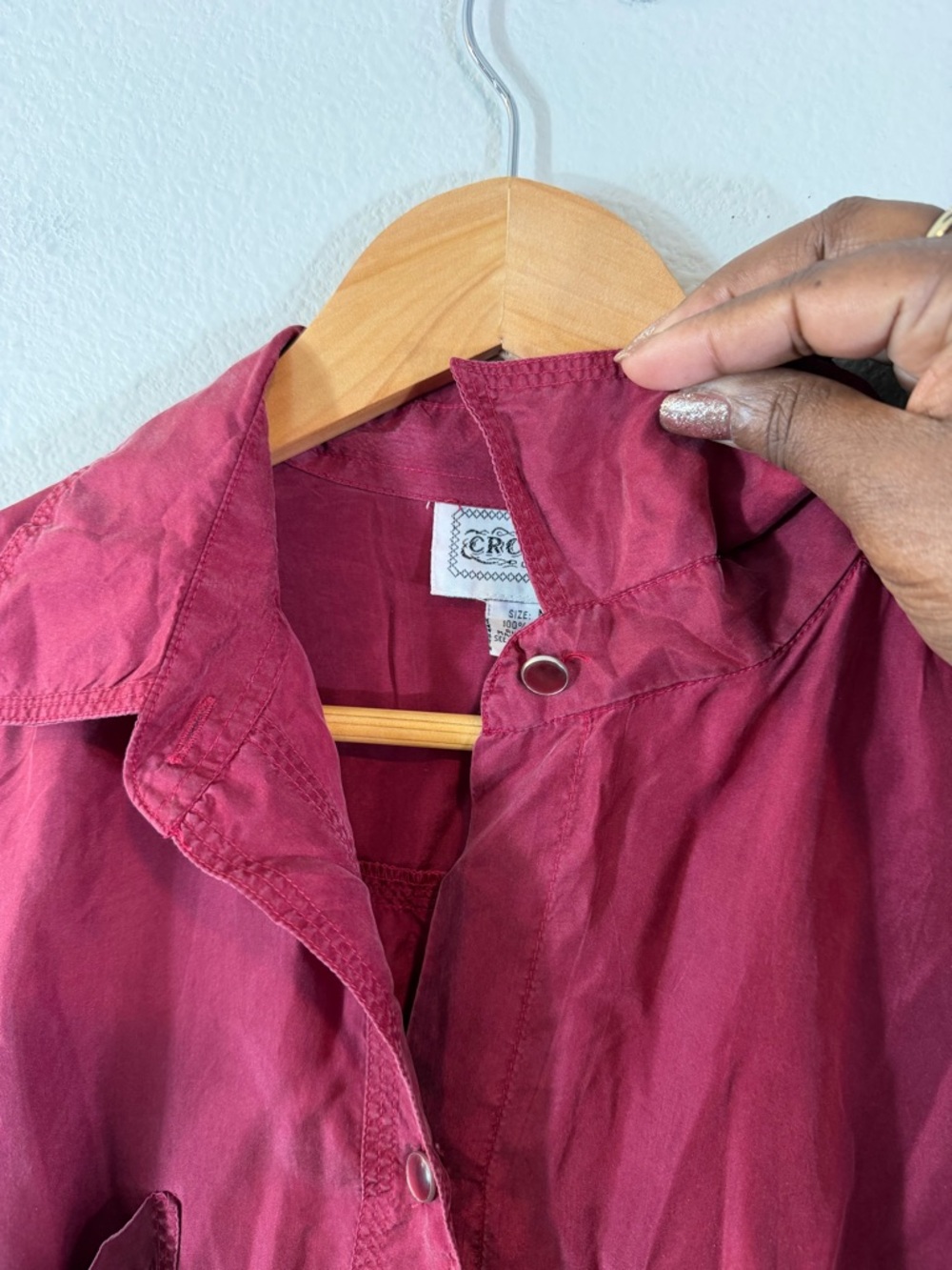 Vintage Croquet Club Silk Button Up Blouse Size M Cranberry Red Long Sleeve - Picture 8 of 10